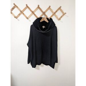 Pure Collection 100% Cashmere Faux Fur Cowl Neck Black Sweater - Size L